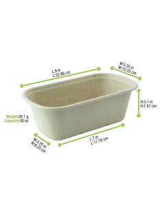 125 Pcs - Boîte rectangulaire brune en pulpe - 1350 ml, 23 x 13,5 x 7,7 cm 2