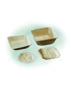 10 Pcs - Coupelle carrée en palmier - 2 compartiments, 10 x 10 cm, Hauteur: 1,5 cm 2