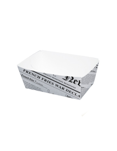 250 Pcs - Barquette en carton blanc "Journal" - 300 ml, 90 x 60 mm, Hauteur: 40 mm