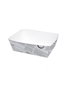 250 Pcs - Barquette en carton blanc "Impression Journal" - 510 ml, 120 x 70 mm, H: 43 mm