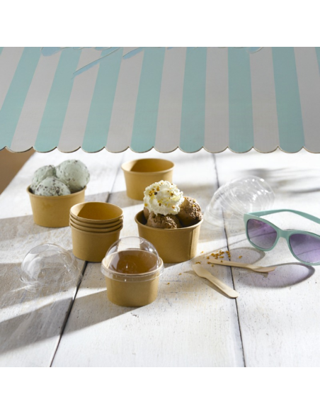 100 Pcs - Cuillère à glace en bois - 95 mm, emballage papier kraft