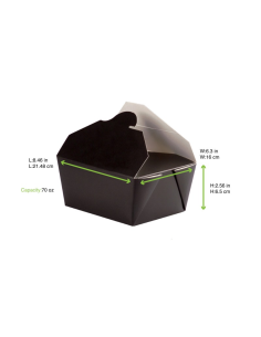 50 Pcs - Boite repas carton noir - 1500 ml, 21,5 cm x 16 cm x 6,5 cm 2
