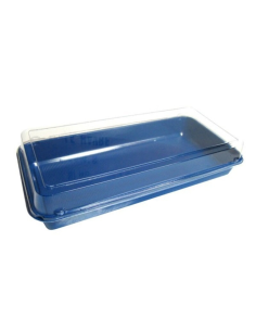 160 Pcs - Boite repas plastique bleue avec couvercle - 270 x 135 mm, Hauteur: 54 mm