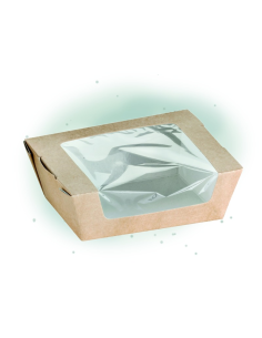 250 Pcs - Boîte salade carton kraft brun - 375 ml, 12 x 10 x 4 cm, avec fenêtre 2