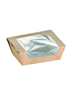 250 Pcs - Boîte salade carton kraft brun - 375 ml, 12 x 10 x 4 cm, avec fenêtre