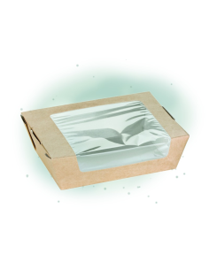 100 Pcs - Boîte salade carton kraft brun - 500 ml, 13,5 x 11,5 x 4 cm, fenêtre 2