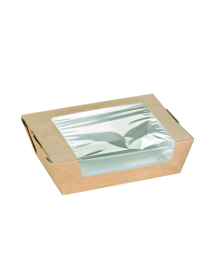 100 Pcs - Boîte salade carton kraft brun - 500 ml, 13,5 x 11,5 x 4 cm, fenêtre
