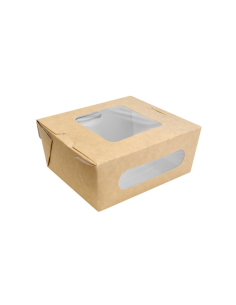 30 Pcs - Boîte salade carton kraft brun - 1250 ml, 15,9 x 13,6 cm, Hauteur: 6,5 cm