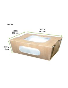 30 Pcs - Boîte salade carton kraft brun - 900 ml, 16,6 x 11,8 x 5 cm 2