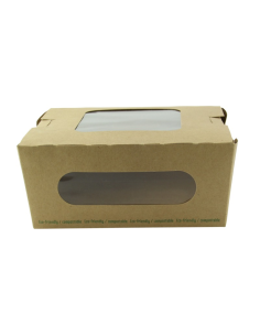 50 Pcs - Boîte salade carton kraft brun - 1100 ml, 15,2 x 13,5 cm, Hauteur: 6,5 cm
