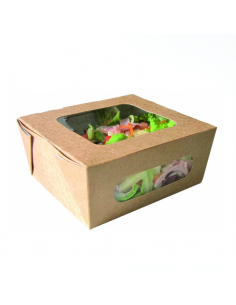 50 Pcs - Boîte salade carton kraft brun - 1100 ml, 15,2 x 13,5 cm, Hauteur: 6,5 cm 2