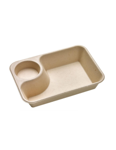 50 Pcs - Plateau pulpe brun avec compartiment - 850 ml, 21,8 x 16,5 cm, Hauteur: 4,5 cm