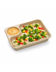 50 Pcs - Plateau pulpe brun avec compartiment - 850 ml, 21,8 x 16,5 cm, Hauteur: 4,5 cm 2