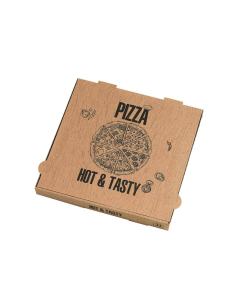 100 Pcs - Boîte à pizza carton brun décor "Hot and Tasty" 310x310mm H40mm