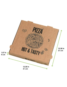 100 Pcs - Boîte à pizza carton brun décor "Hot and Tasty" 310x310mm H40mm 2