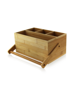 1 Pcs - Porte couverts en bambou - 4 compartiments, 22,6 cm x 14,8 cm x 10,7 cm