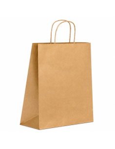 200 Pcs - Sac cabas en papier kraft brun - 100 GSM, 281 x 120 mm, Hauteur: 310 mm