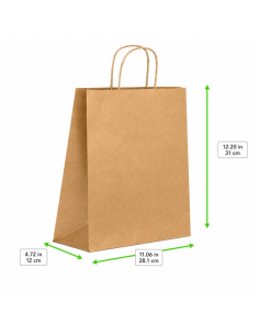 200 Pcs - Sac cabas en papier kraft brun - 100 GSM, 281 x 120 mm, Hauteur: 310 mm 2