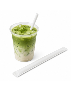 140 Pcs - Paille biseautée blanche pour Bubble Tea - 12 mm, emballage individuel 2