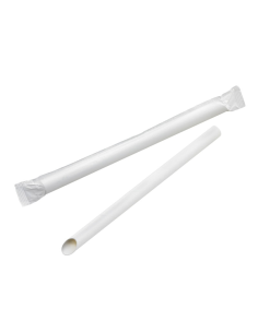 100 Pcs - Paille biseautée blanche pour Bubble Tea - 200 mm, emballage individuel