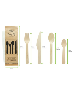 50 Pcs - Kit couverts en bois 5/1 - H165 mm, emballage kraft inclus 2