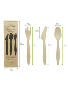 50 Pcs - Kit couverts bois Hercule - Couteau, fourchette, cuillère, H: 185 mm 2