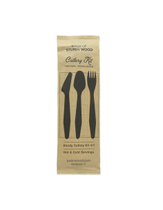50 Pcs - Kit couverts en bois 4 en 1 - H185 mm, comprenant couteau, fourchette, cuillère, serviette