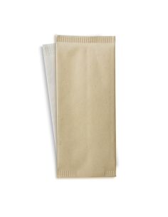500 Pcs - Pochette papier crème pour couverts - 11 x 25 cm, avec serviette blanche