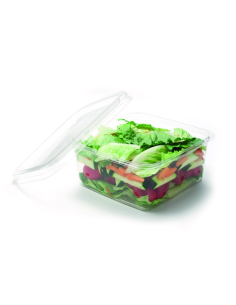 50 Pcs - Pot carré PLA transparent GS6-1 - 1100 ml, 16 cm x 16 cm, Hauteur: 6,5 cm