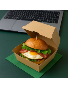 100 Pcs - Boîte burger carton kraft brun - 19 x 18 cm, Hauteur: 7,5 cm 2