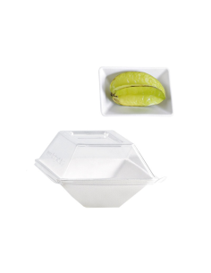 50Pcs - Assiette rectangulaire blanche en pulpe "Eco-Design" 130x85mm H28mm 150ml