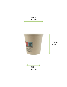 50 Pcs - Gobelet 90ml en carton fibre de bambou - Ø62 mm, Hauteur: 60 mm, Laminé PE 2