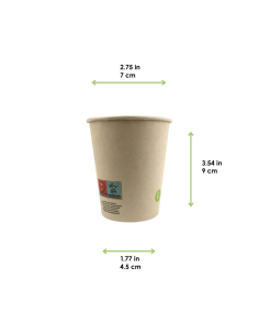 50 Pcs - Gobelet 200ml en carton fibre de bambou - Ø70 mm, Hauteur: 91 mm, Laminé PE 2