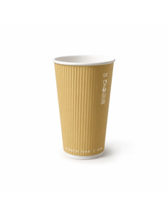 40 Pcs - Gobelet Rippley en carton kraft ondulé beige à double paroi  H92mm 230ml