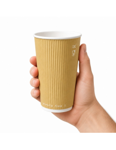 40 Pcs - Gobelet Rippley en carton kraft ondulé beige à double paroi  H92mm 230ml 2