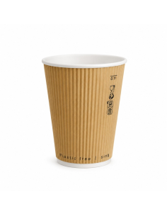 25 Pcs - Gobelet carton kraft ondulé beige - Ø90 mm, Hauteur: 110 mm, sans plastique