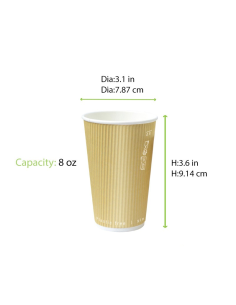 25 Pcs - Gobelet carton kraft ondulé Rippley - Ø80 mm, Hauteur: 92 mm, Double paroi 2