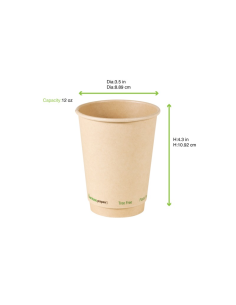 50 Pcs - Gobelet beige en carton bambou - Ø90mm, Hauteur: 110mm, Sans plastique 2