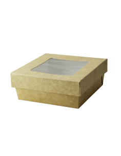 25 Pcs - Boîte carrée "Kray" en carton brun - 500 ml, 13,5 x 5 cm avec fenêtre