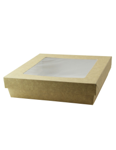 50 Pcs - Boîte carré carton "Kray" - 1300 ml, 20,5 cm x 20,5 cm x 5 cm, avec fenêtre