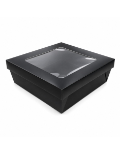 25Pcs - Boîte "Kray" carrée carton brun avec couvercle à fenêtre 200x200mm H65mm