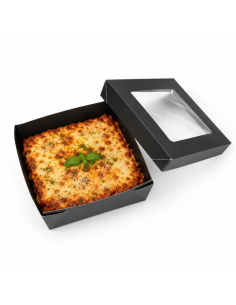 25Pcs - Boîte "Kray" carrée carton brun avec couvercle à fenêtre 200x200mm H65mm 2
