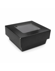 25Pcs - Boîte "Kray" carrée carton brun avec couvercle à fenêtre 85x85mm H40mm 200ml