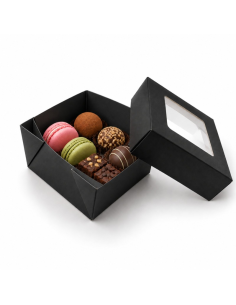25Pcs - Boîte "Kray" carrée carton brun avec couvercle à fenêtre 85x85mm H40mm 200ml 2