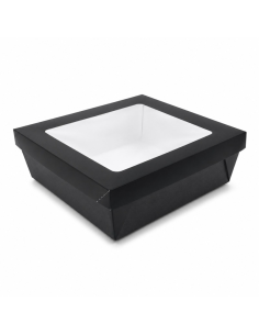 25Pcs - Boîte "Kray" carrée carton noir avec couvercle à fenêtre 245x245mm H80mm 4 200ml