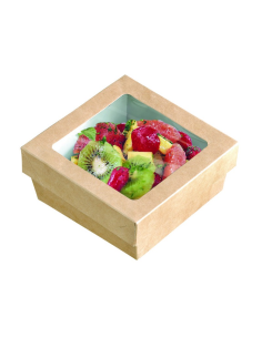 25 Pcs - Boîte carrée "Kray" en carton brun - 500 ml, 13,5 x 13,5 cm, Hauteur: 5 cm