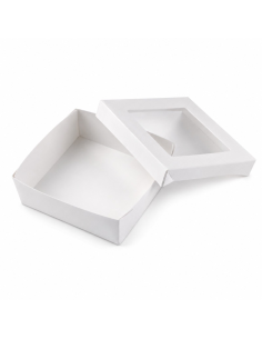 25 Pcs - Boîte carrée "Kray" en carton blanc - 500 ml, 13,5 cm x 5 cm, couvercle à fenêtre