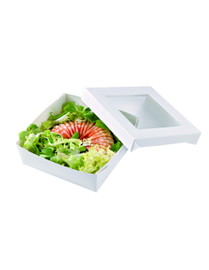 25 Pcs - Boîte carrée "Kray" en carton blanc - 500 ml, 13,5 cm x 5 cm, couvercle à fenêtre 2