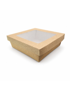 25 Pcs - Boîte Kray carrée carton brun - 200x200x65mm, avec couvercle à fenêtre
