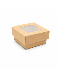 25 Pcs - Boîte Kray carrée carton brun - 85x85x40mm, avec couvercle à fenêtre